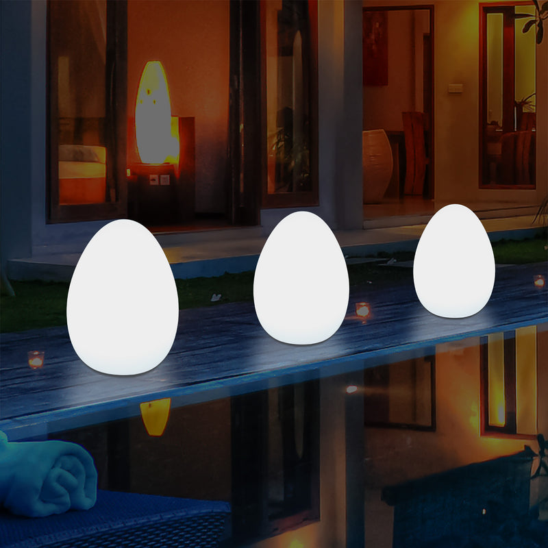 External Garden LED Egg Table Lamp, 37cm Mains Powered Patio Light, Multi Colour RGB