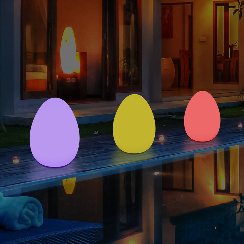 External Garden LED Egg Table Lamp, 37cm Mains Powered Patio Light, Multi Colour RGB