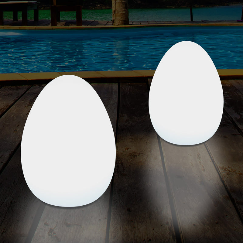 External Garden LED Egg Table Lamp, 37cm Mains Powered Patio Light, Multi Colour RGB