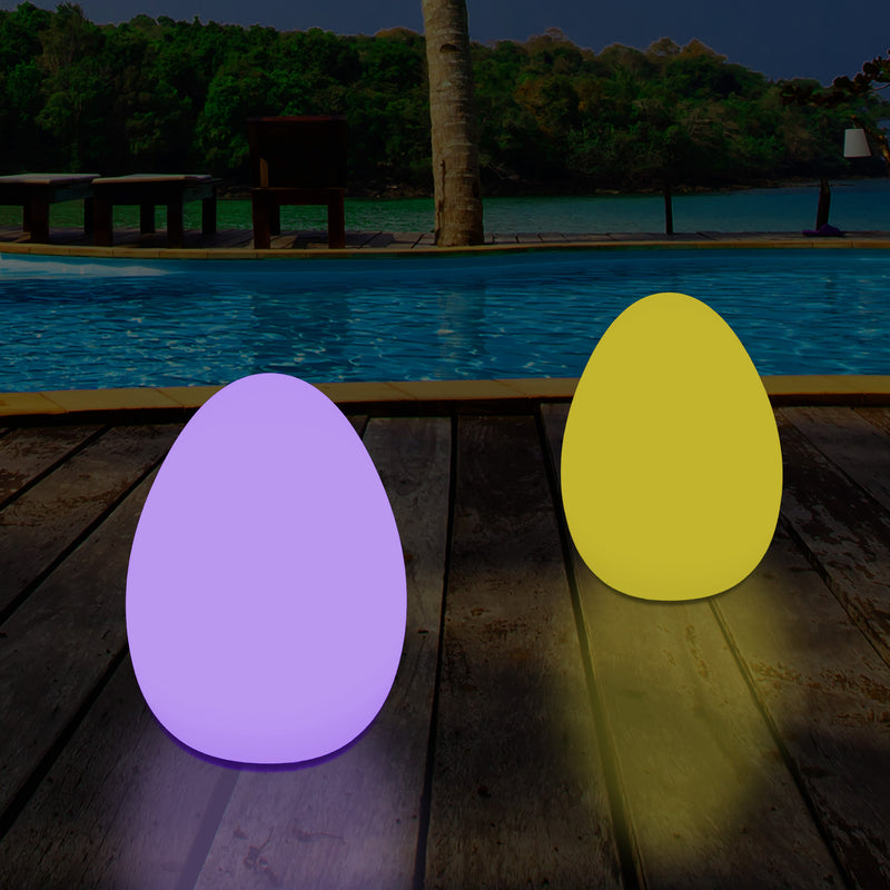 External Garden LED Egg Table Lamp, 37cm Mains Powered Patio Light, Multi Colour RGB