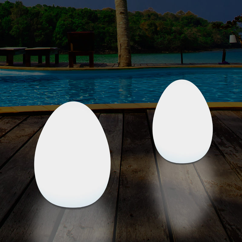 External Garden LED Egg Table Lamp, 37cm Mains Powered Patio Light, Multi Colour RGB