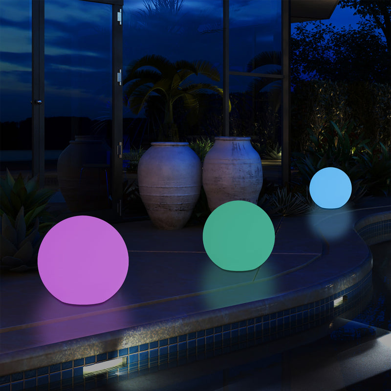 Mains Powered 5V Outdoor LED Garden Lamp, 25cm Orb Sphere Mood Light, Colour Changing