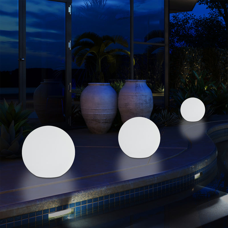 Outdoor Mains Powered LED Ball Sphere Ambient Light for Garden, 5V DC Low Voltage, 15cm