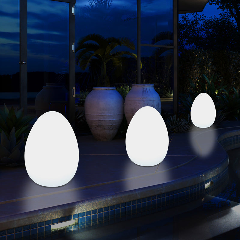 External Garden LED Egg Table Lamp, 37cm Mains Powered Patio Light, Multi Colour RGB