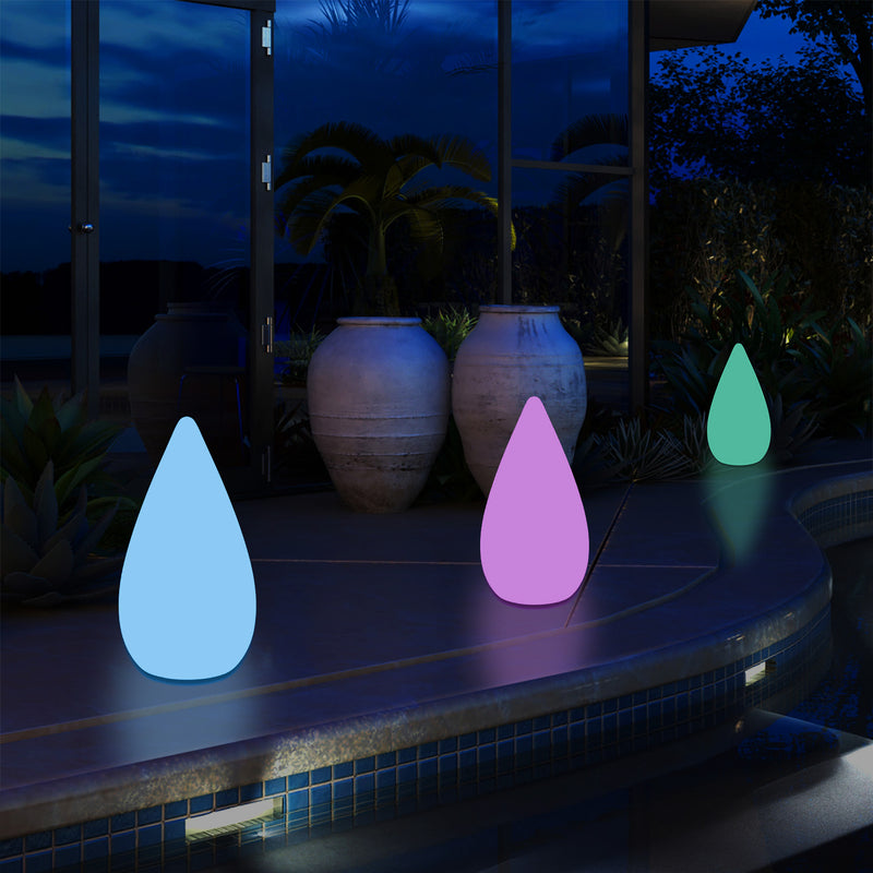 37cm LED Water Drop Light, Mains Powered Outdoor Garden Patio Floor Lamp, Multicolour