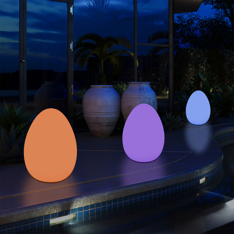 External Garden LED Egg Table Lamp, 37cm Mains Powered Patio Light, Multi Colour RGB