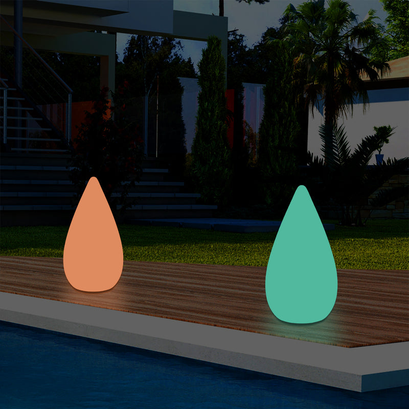 37cm LED Water Drop Light, Mains Powered Outdoor Garden Patio Floor Lamp, Multicolour