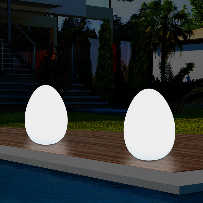 External Garden LED Egg Table Lamp, 37cm Mains Powered Patio Light, Multi Colour RGB