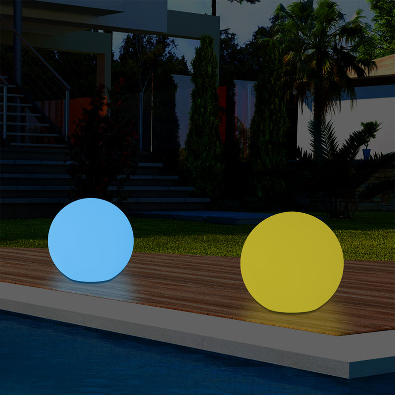 Mains Powered 5V Outdoor LED Garden Lamp, 25cm Orb Sphere Mood Light, Colour Changing