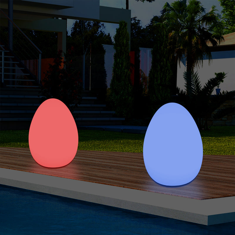 External Garden LED Egg Table Lamp, 37cm Mains Powered Patio Light, Multi Colour RGB