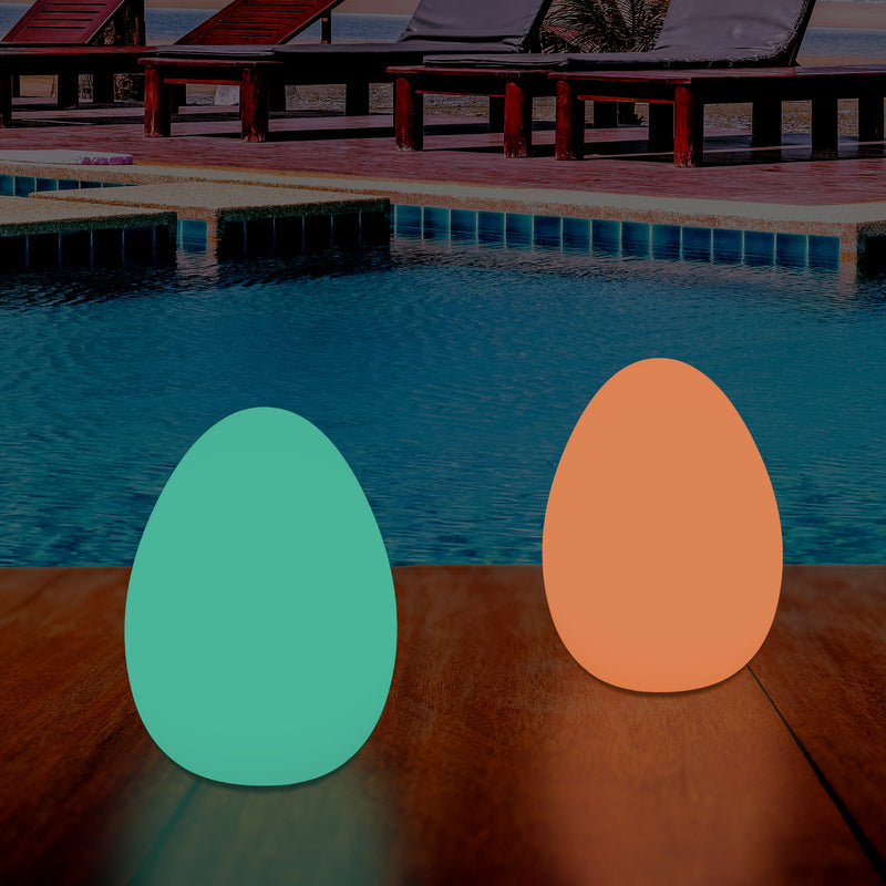 External Garden LED Egg Table Lamp, 37cm Mains Powered Patio Light, Multi Colour RGB