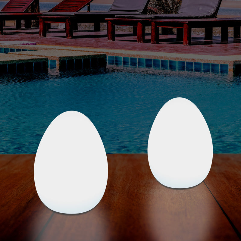 External Garden LED Egg Table Lamp, 37cm Mains Powered Patio Light, Multi Colour RGB