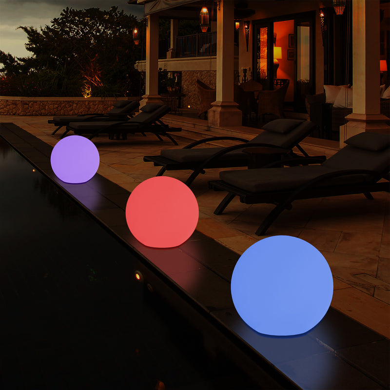 Mains Powered 5V Outdoor LED Garden Lamp, 25cm Orb Sphere Mood Light, Colour Changing