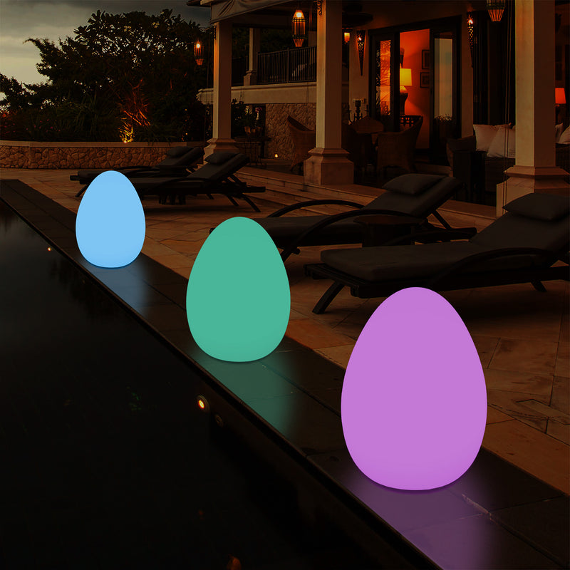 External Garden LED Egg Table Lamp, 37cm Mains Powered Patio Light, Multi Colour RGB