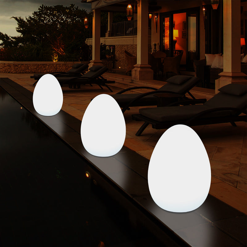 External Garden LED Egg Table Lamp, 37cm Mains Powered Patio Light, Multi Colour RGB