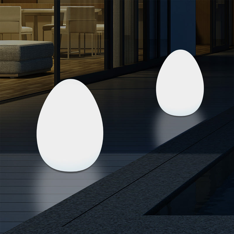 External Garden LED Egg Table Lamp, 37cm Mains Powered Patio Light, Multi Colour RGB