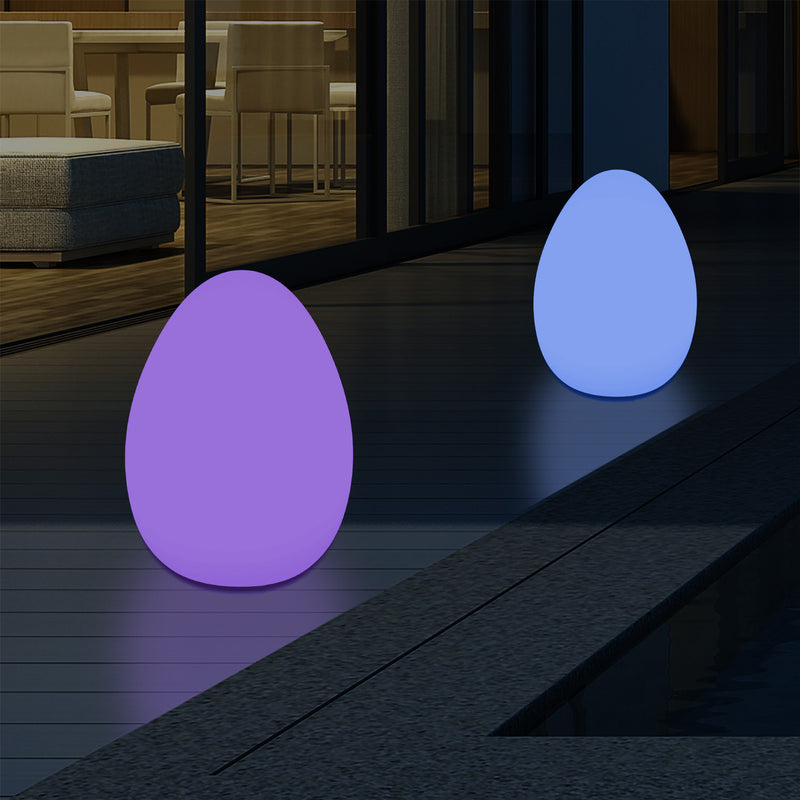 External Garden LED Egg Table Lamp, 37cm Mains Powered Patio Light, Multi Colour RGB