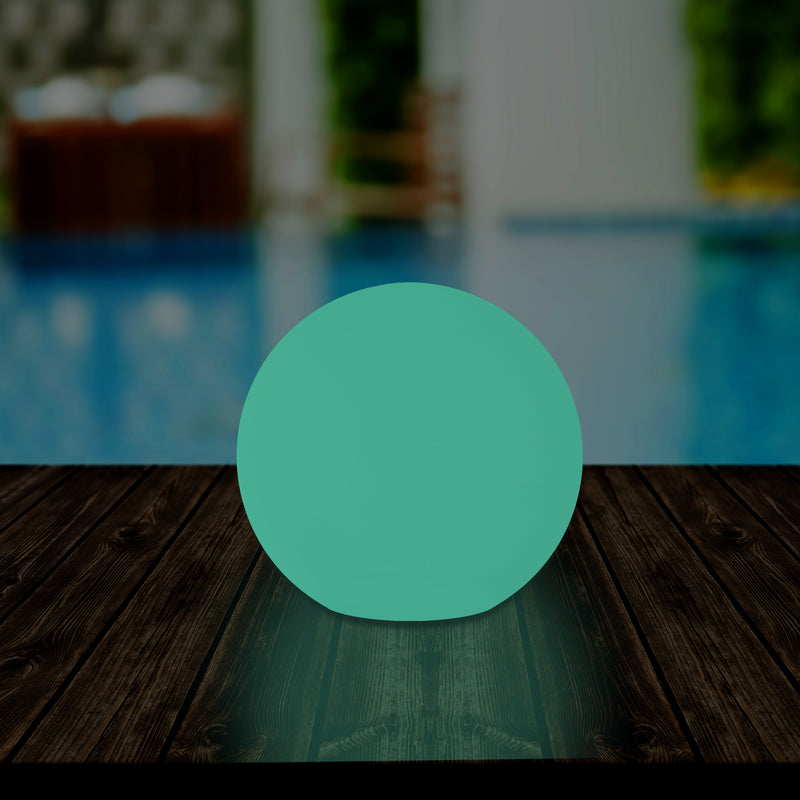 Outdoor LED Globe Table Lamp, 5V Mains Powered Garden Lighting, 20cm Ball, Multi Colour