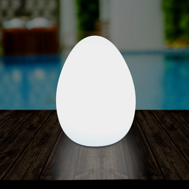 External Garden LED Egg Table Lamp, 37cm Mains Powered Patio Light, Multi Colour RGB
