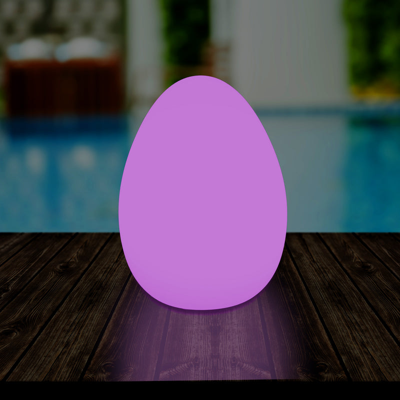External Garden LED Egg Table Lamp, 37cm Mains Powered Patio Light, Multi Colour RGB