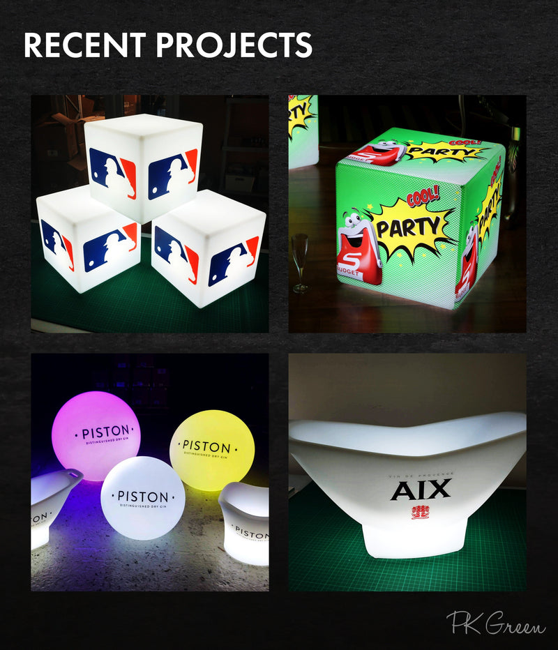 Personalised Branded LED Furniture Stool Seat, Display Sign Lightbox for Corporate Event