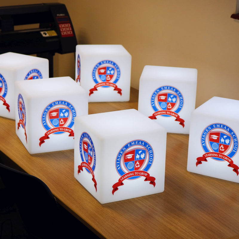 Personalised Branded Seat Stool Table, Lightbox Floor Lamp, Illuminated LED Display Sign