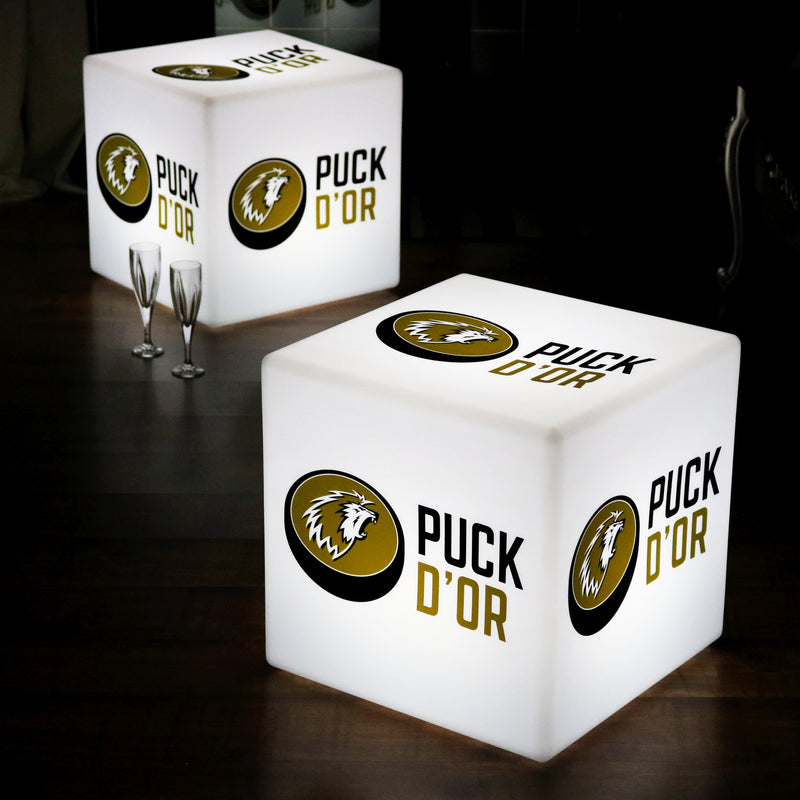 Personalised Promotional LED Cube Seat Stool, Large 60cm Light Box Display, Back Lit Signage