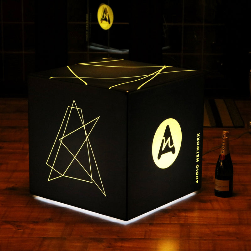 Personalised Promotional LED Cube Seat Stool, Large 60cm Light Box Display, Back Lit Signage