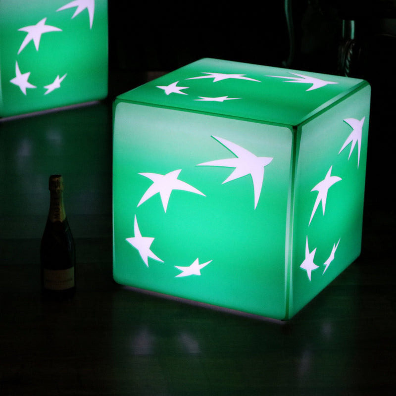 Personalised Promotional LED Cube Seat Stool, Large 60cm Light Box Display, Back Lit Signage