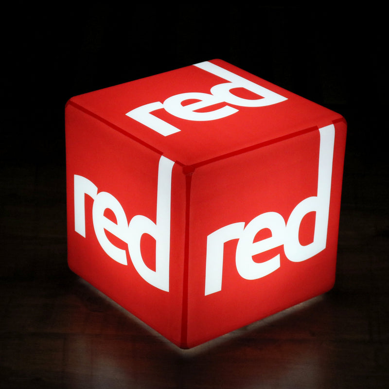 Personalised Promotional LED Cube Seat Stool, Large 60cm Light Box Display, Back Lit Signage