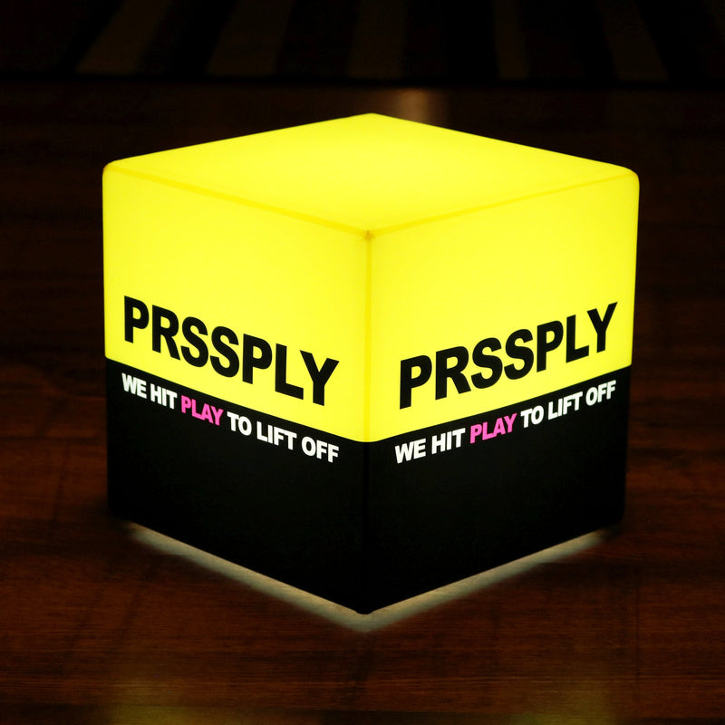 Personalised Branded Backlit Sign Light Box, Multi Colour Table Lamp Remote, Cube 20cm