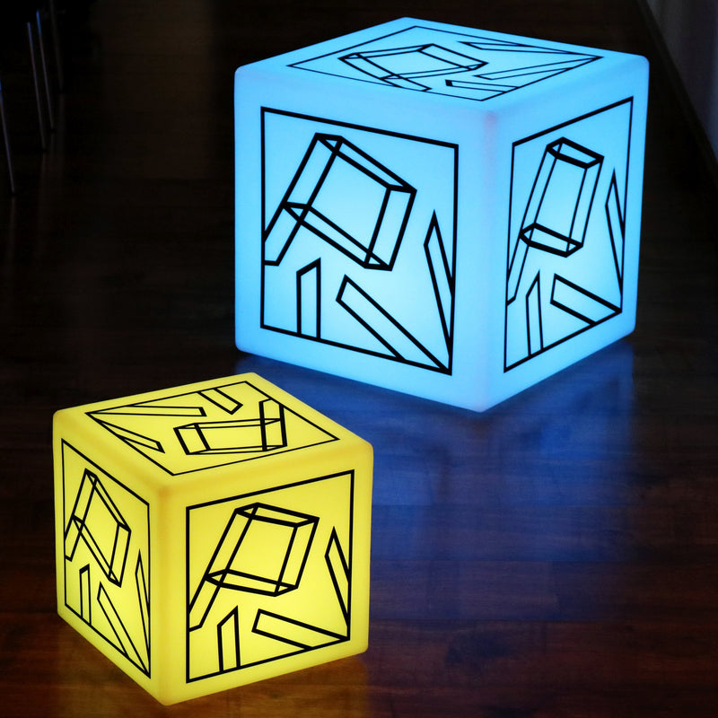 Customisable Branded Furniture Stool Seat, LED Display Light Box Floor Lamp, Cube 50cm