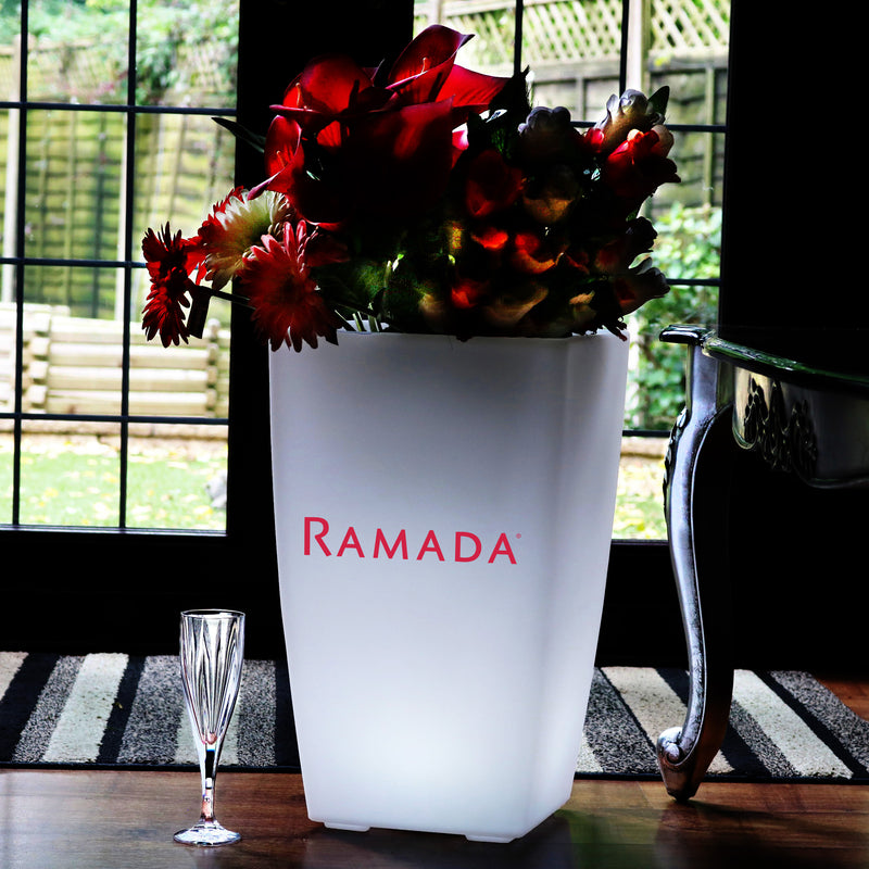 Custom Branded LED Floor Vase, Personalised Light Box Flower Plant Pot, Display Signage