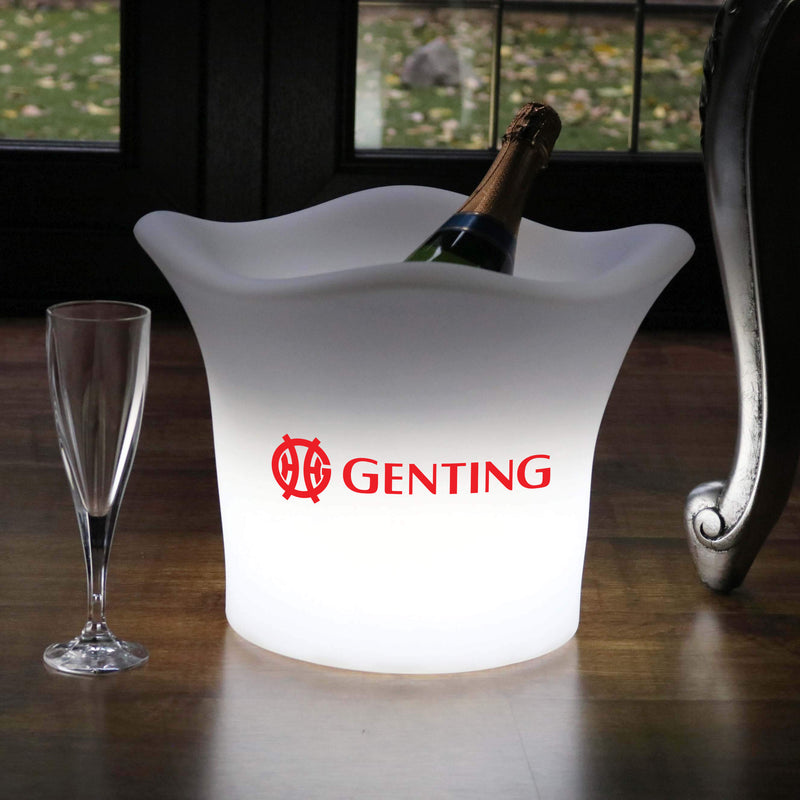 Personalised LED Ice Bucket, Custom Branded Illuminated Champagne Wine Cooler with Logo