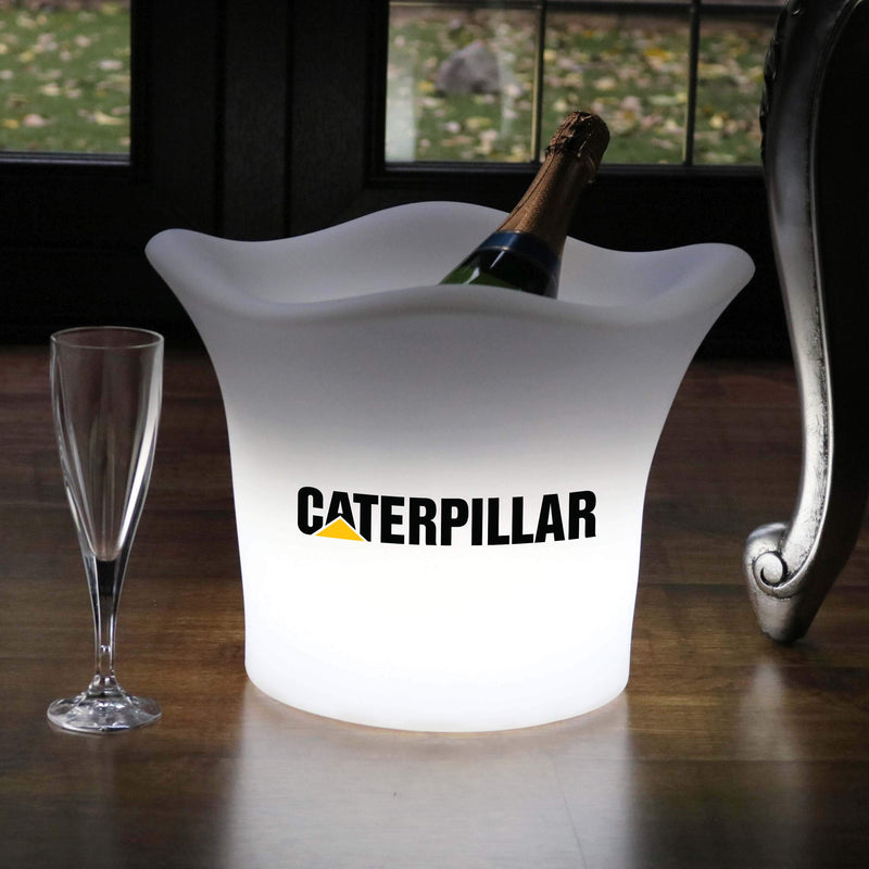 Custom LED Ice Bucket Champagne Wine Cooler with Logo, Unique Branded Table Centre Piece Light Box Sign for Corporate Event Branding