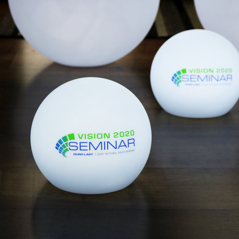 Custom Branded Table Centrepiece, Round Sphere Frameless LED Logo Light Box for Tradeshow, Corporate Event, Awards Ceremony