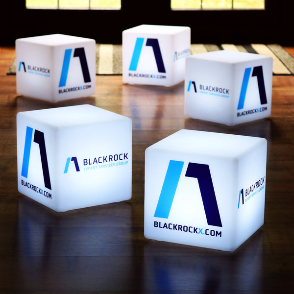 Branded LED Stool Seat, Personalised Display Signage, Rechargeable Cube Light Box, 40cm