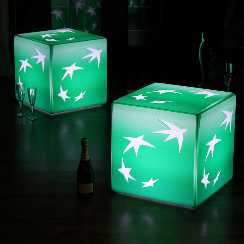 Personalised LED Stool Seat, Large 60cm Cube Light Box Sign with Logo, Rechargeable Lamp