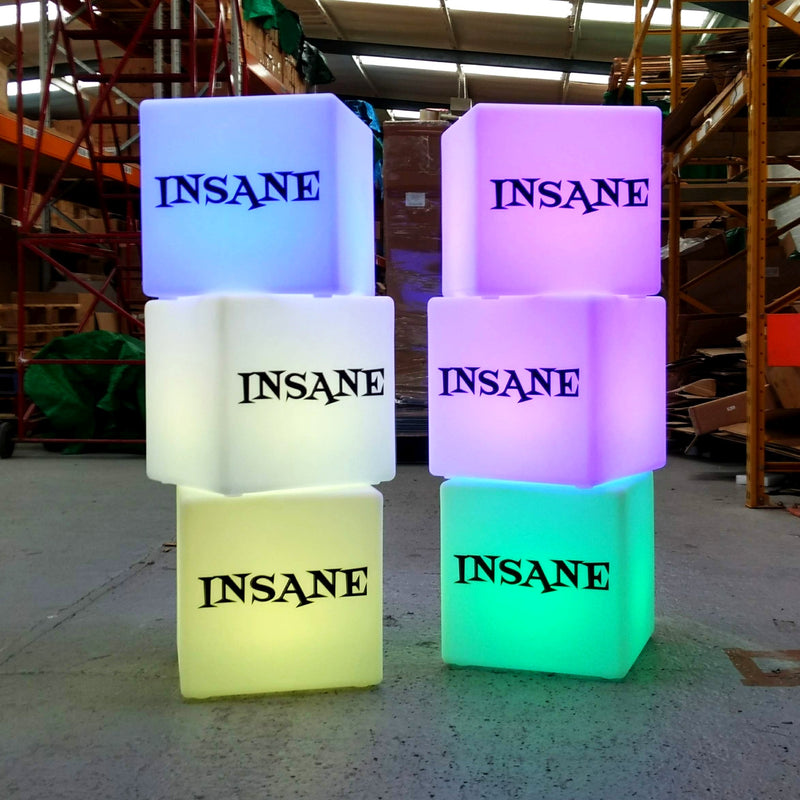 Branded LED Stool Seat, Personalised Display Signage, Rechargeable Cube Light Box, 40cm