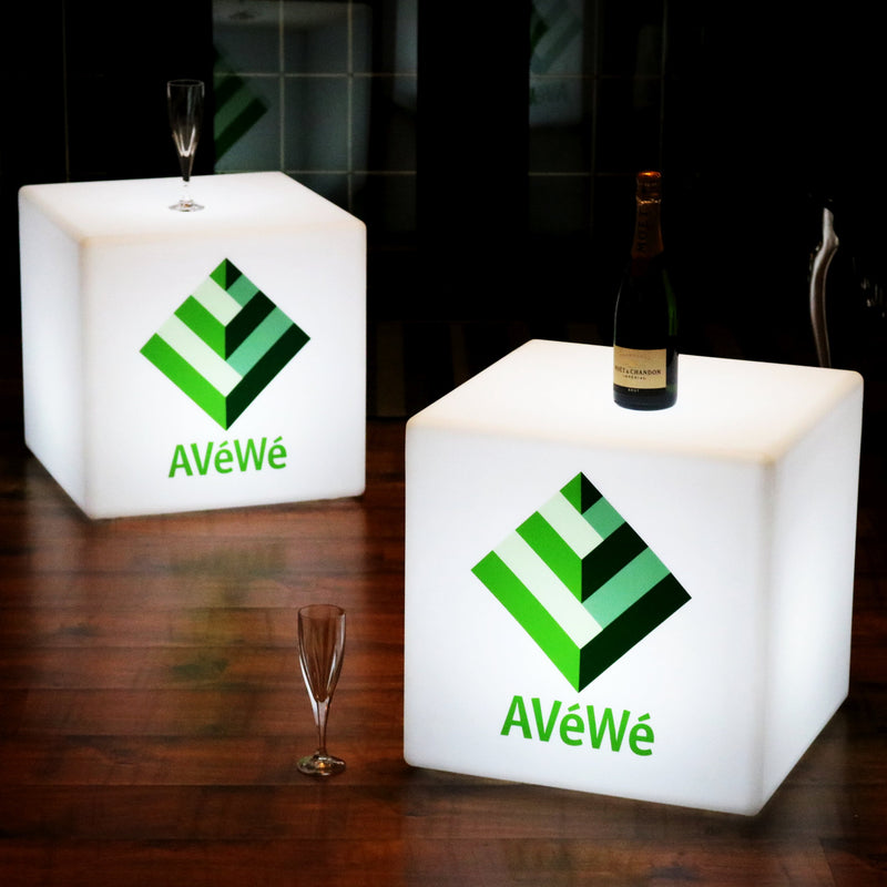 Personalised Branded LED Furniture Stool Seat, Display Sign Lightbox, Cube 40cm, White
