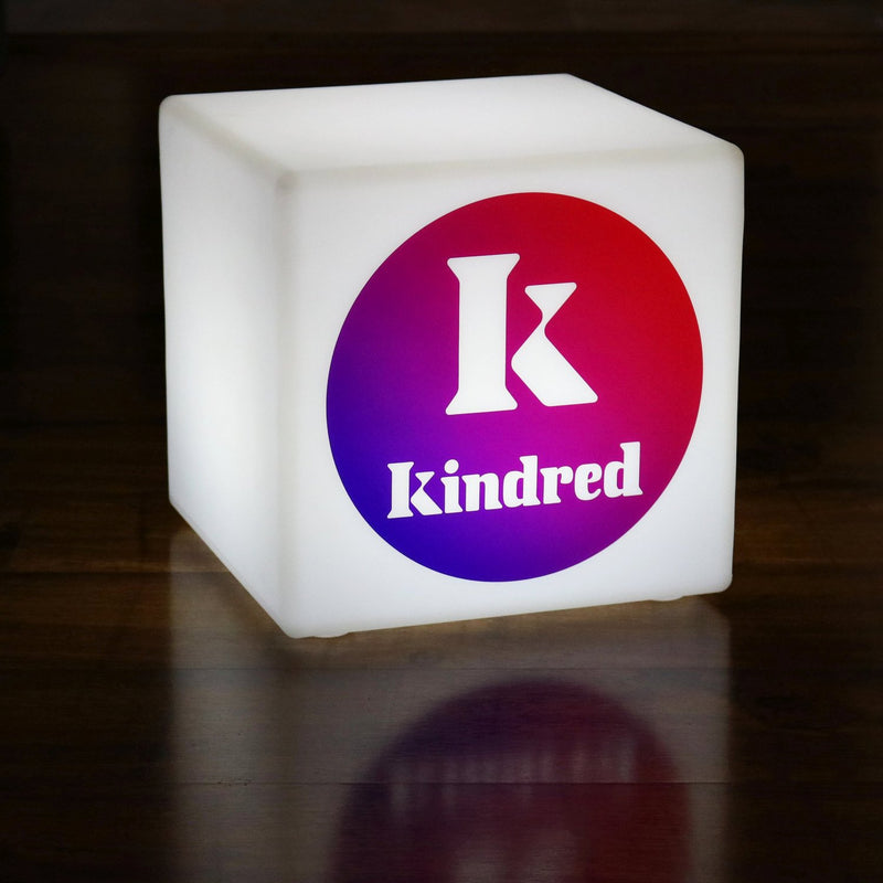 Personalised Branded LED Furniture Stool Seat, Display Sign Lightbox, Cube 40cm, White