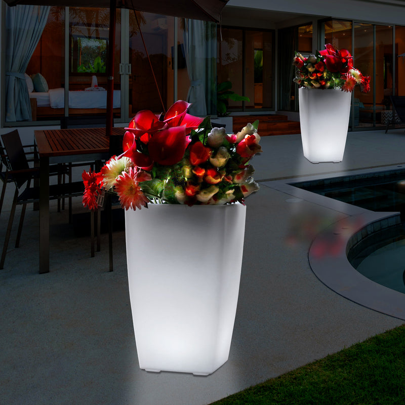 Outdoor Garden Patio LED Floor Vase, 50cm Tall Flower Vase Plant Pot, Mains Operated