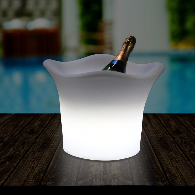 Outdoor Garden LED Ice Bucket Wine Cooler, Mains Powered Colour Changing Patio Lighting